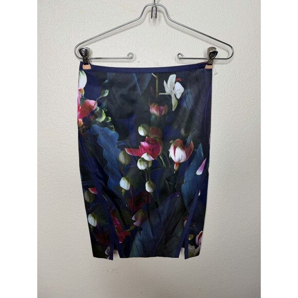 Ted Baker NEW NWT Grettia Pencil Skirt Blue Floral Orchid Print Women's Size 0-2 - Picture 4 of 11